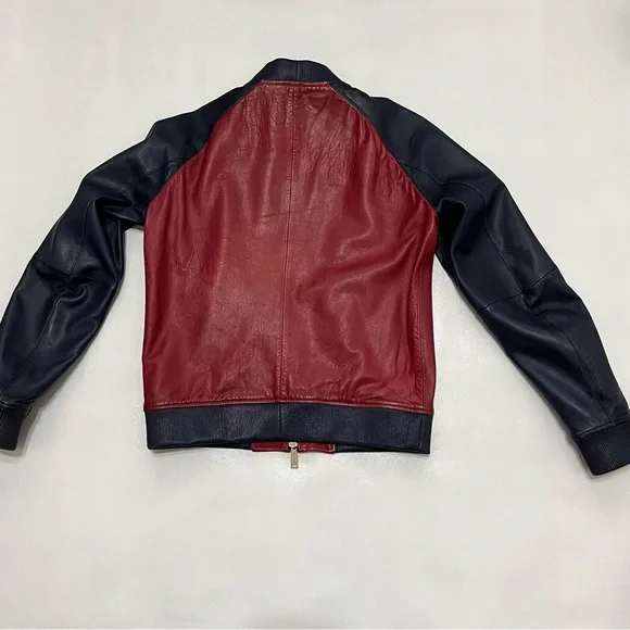 Dsquared2 Red Blue Leather Bomber Jacket
